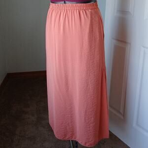 H&M Salmon Pink Double Split-hem Maxi Skirt Small pockets lined elastic pull on